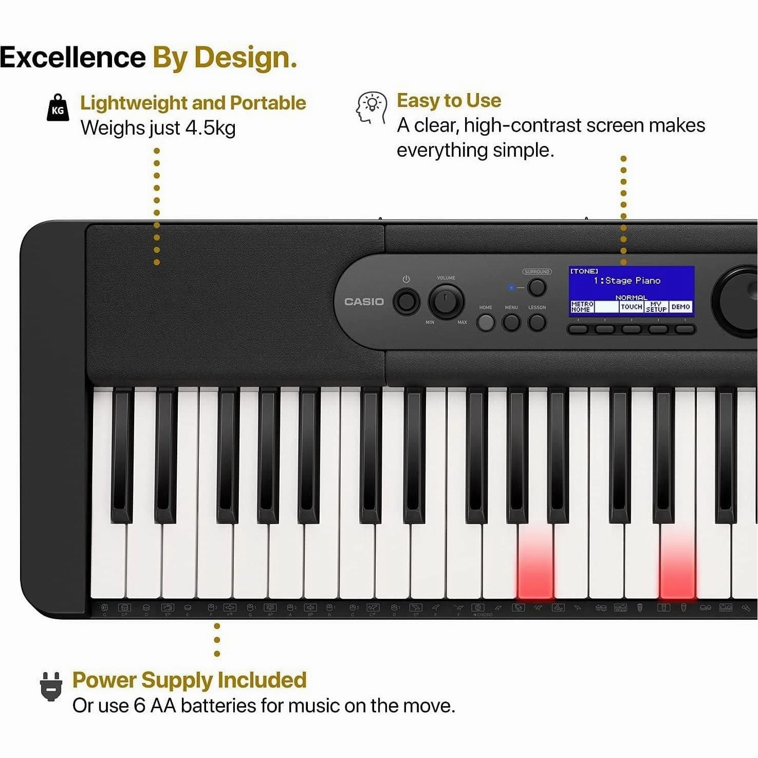 Casio LK-S450 Electronic Keyboard with Touch Sensitive, Lighted Keys,