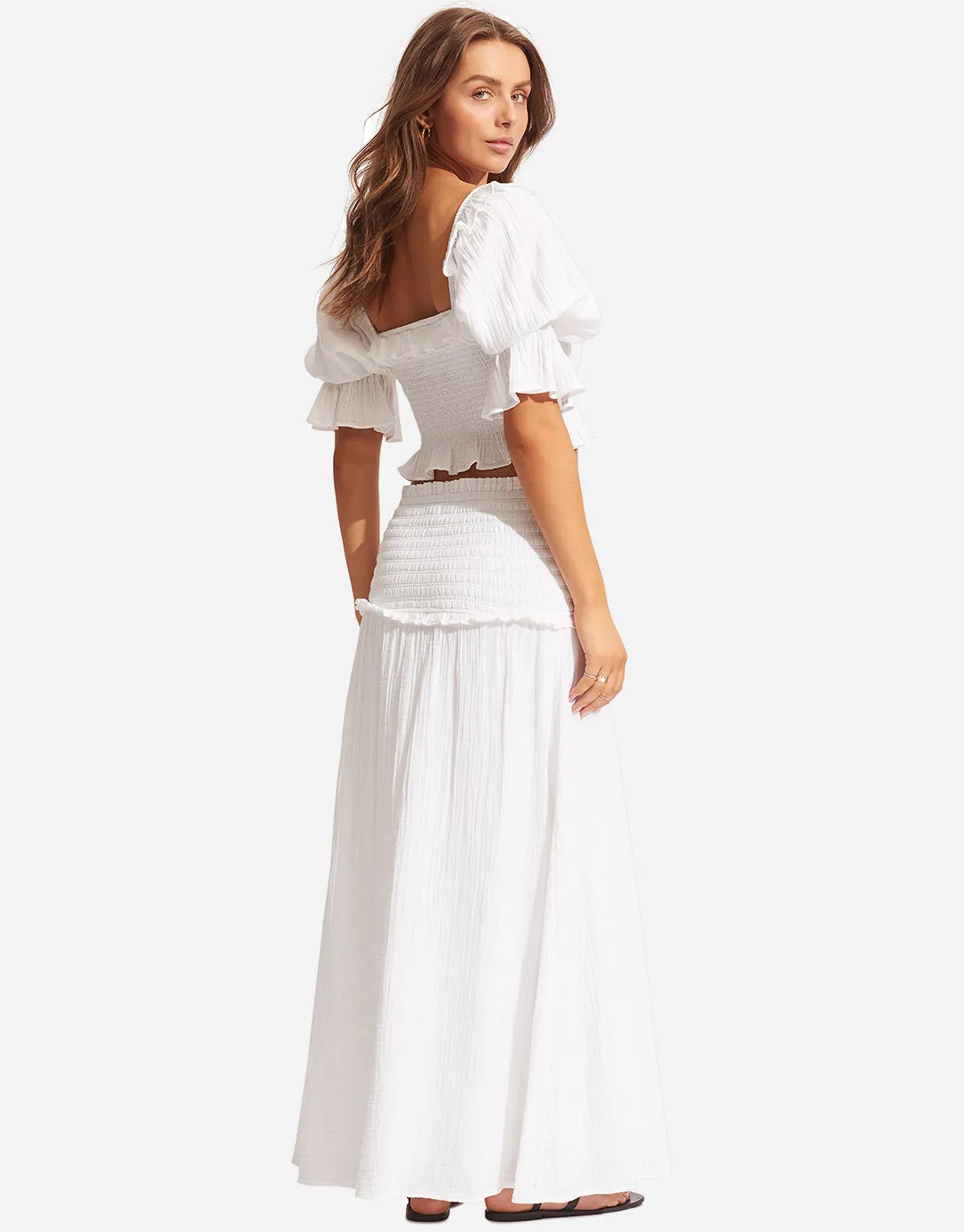 Caspian Shirring Top - White