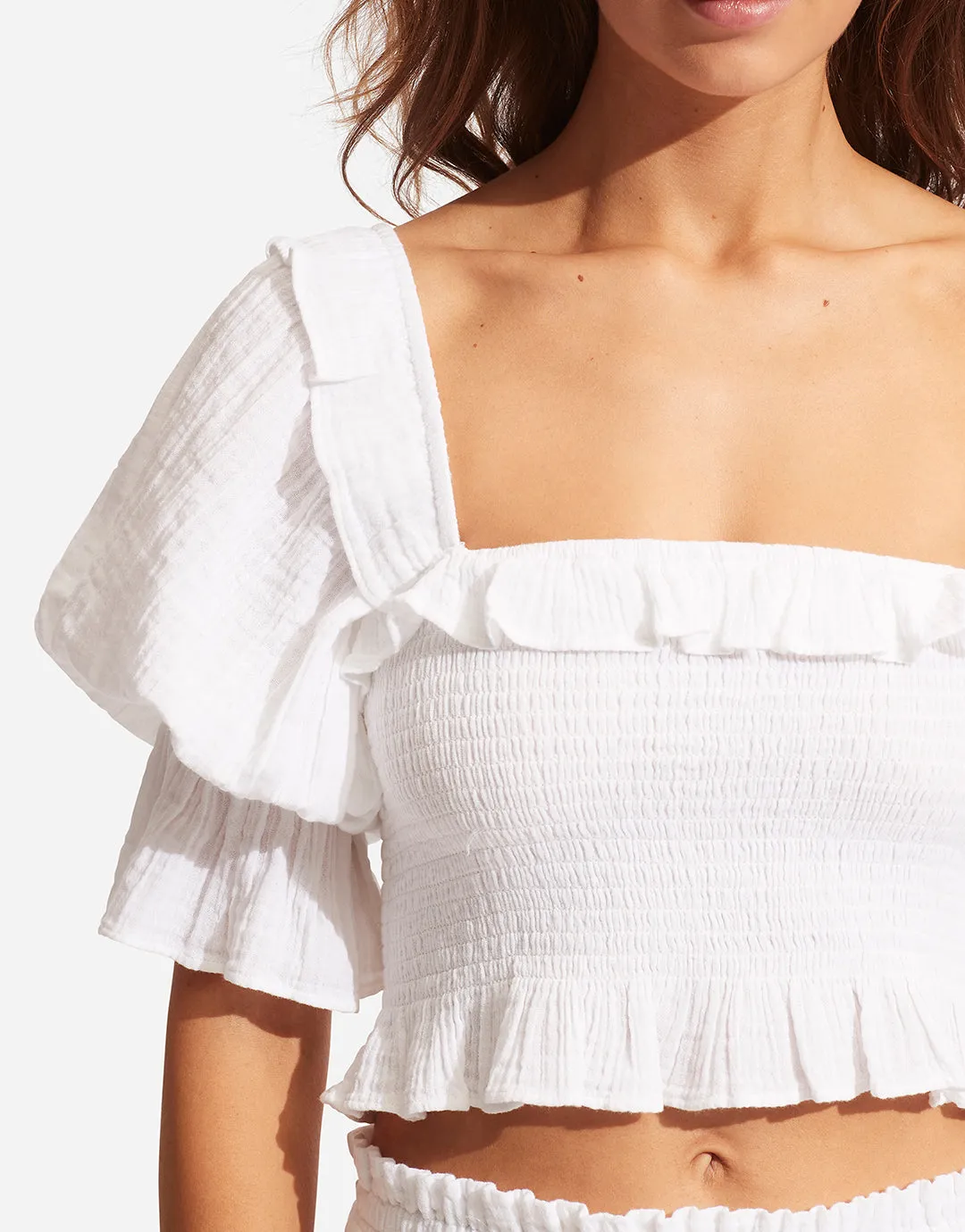 Caspian Shirring Top - White