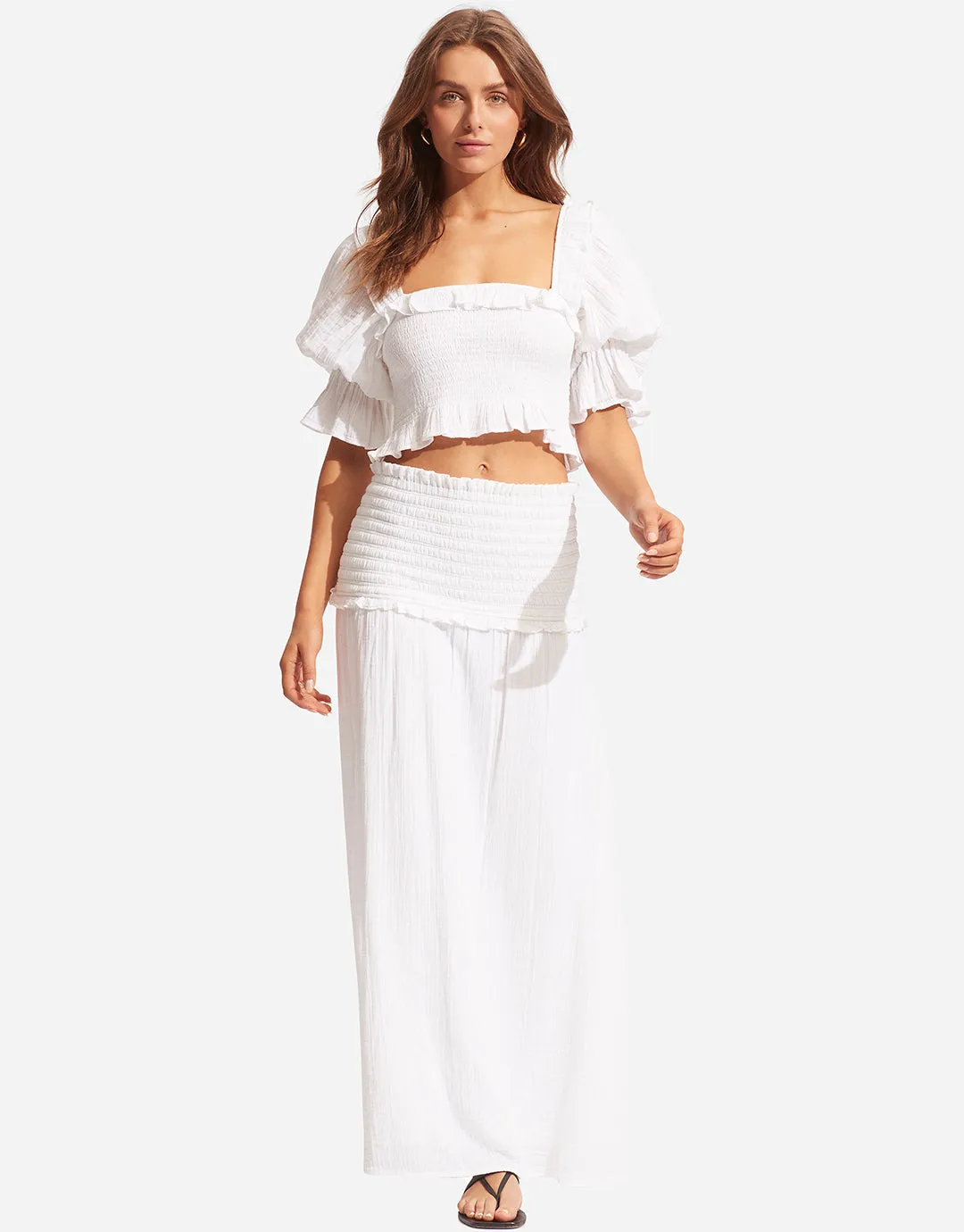 Caspian Shirring Top - White