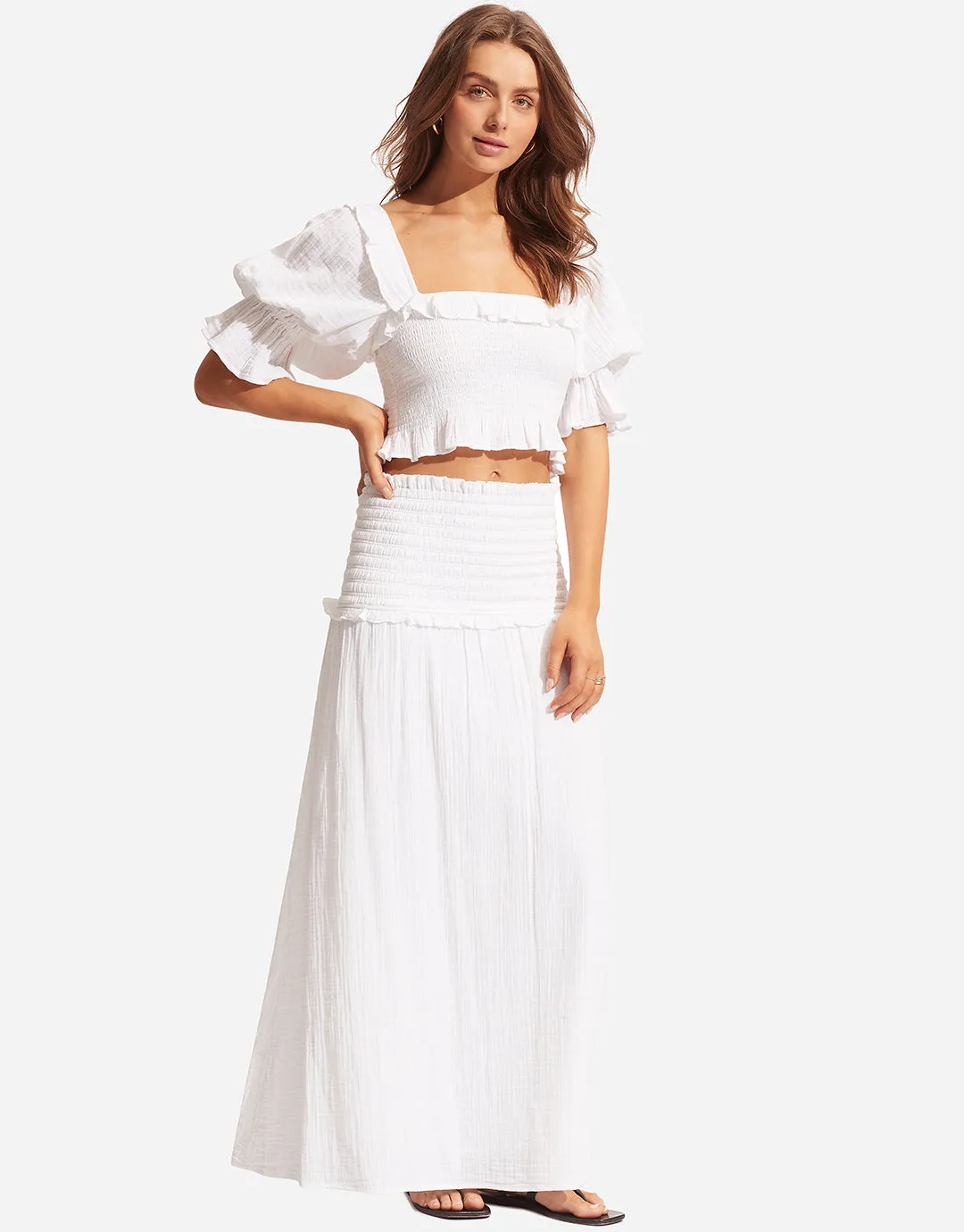 Caspian Shirring Top - White