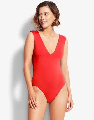 Collective V Neck Swimsuit - Chilli Red