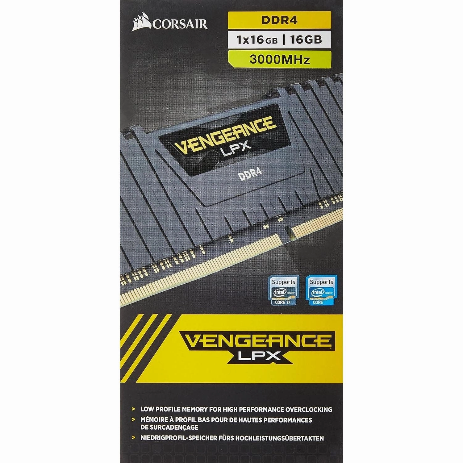 Corsair CMK16GX4M1D3000C16 Vengeance LPX 16 GB (1 x 16 GB) DDR4 3000MHz C16 XMP 2.0 High Performance Desktop Memory Kit - Black