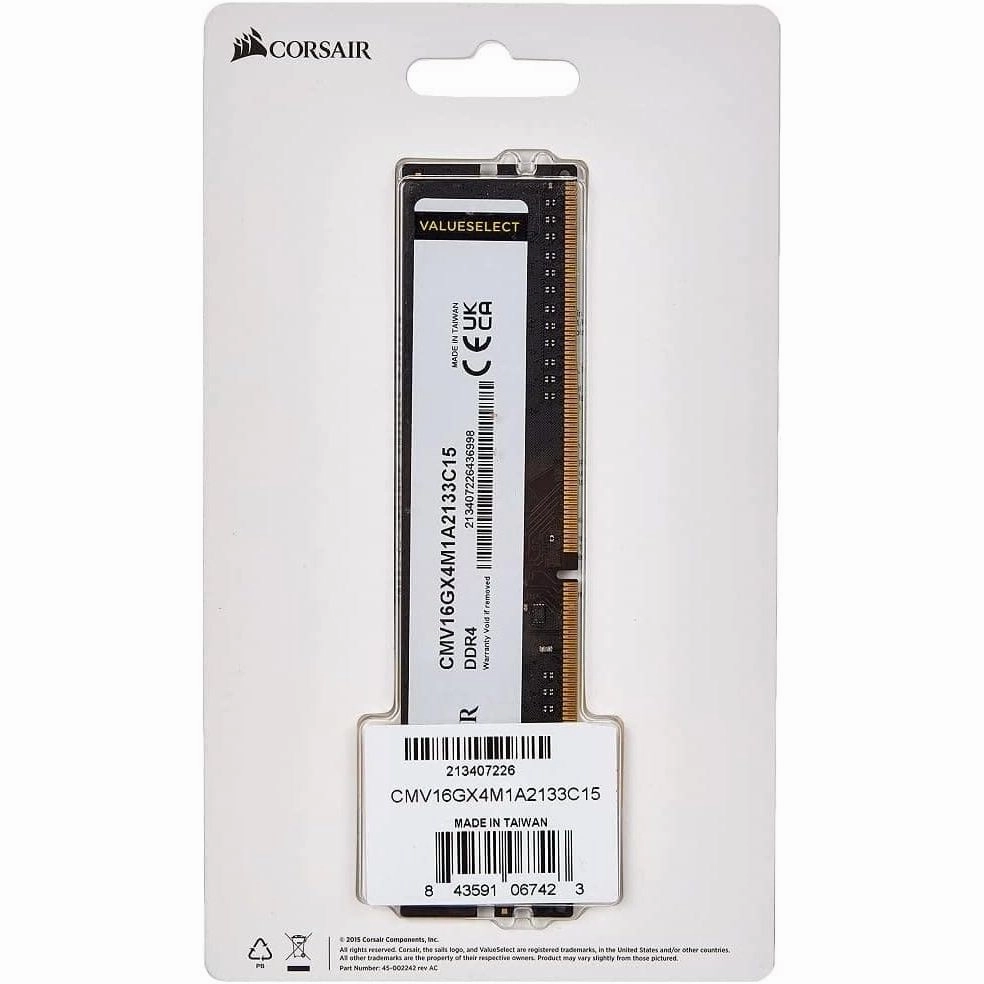 Corsair CMV16GX4M1A2133C15 Value Select 16 GB (1 x 16 GB) DDR4 2133 MHz CL15 Mainstream Desktop Memory Module - Black