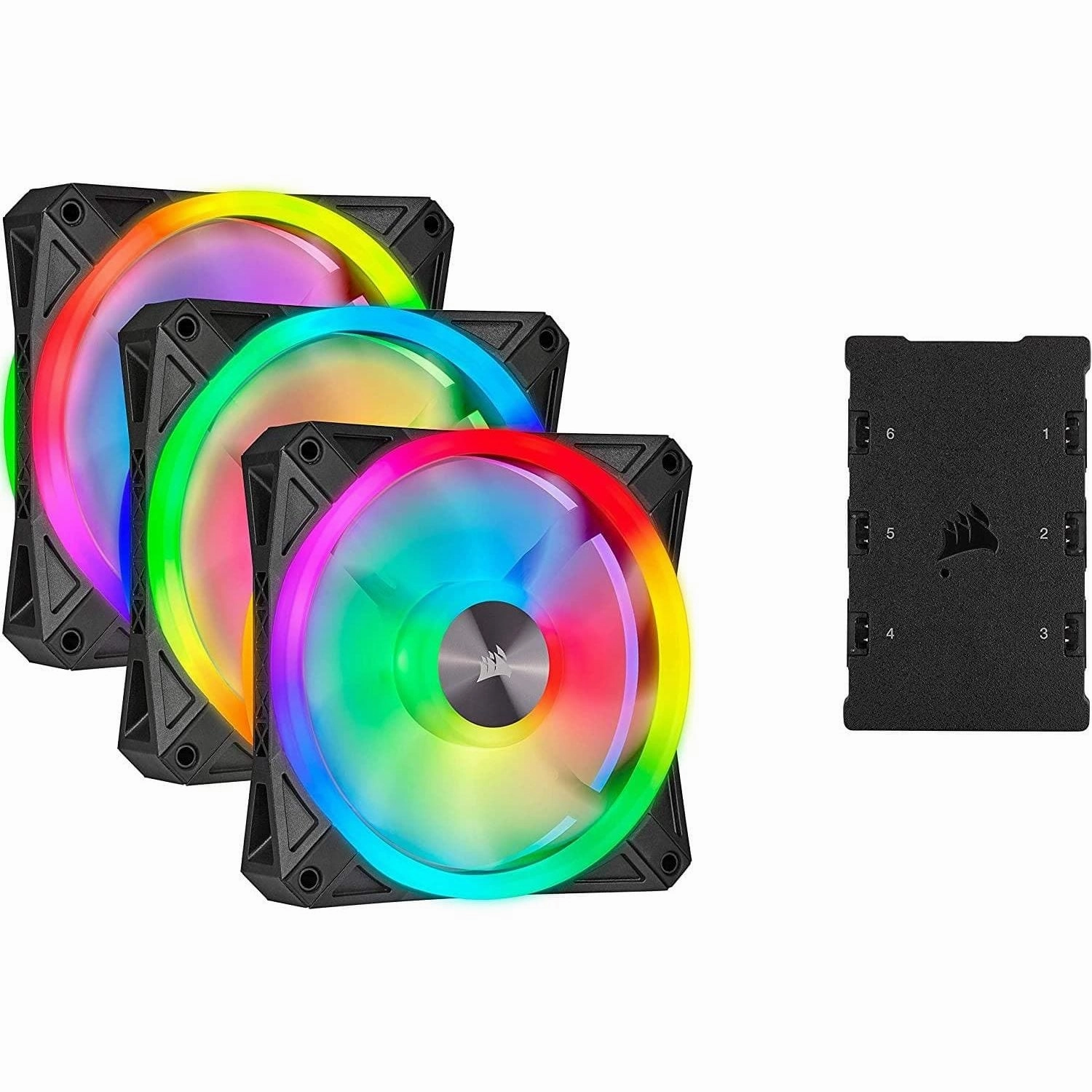 Corsair iCUE QL120 RGB, 120 mm RGB LED PWM Fans (102 Individually Addressable RGB LEDs, Speeds Up to 1,500 RPM, Low-Noise) Triple Pack with iCUE Lighting Node CORE Included - Black