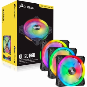 Corsair iCUE QL120 RGB, 120 mm RGB LED PWM Fans (102 Individually Addressable RGB LEDs, Speeds Up to 1,500 RPM, Low-Noise) Triple Pack with iCUE Lighting Node CORE Included - Black desktop computers, gaming desktop pc, all in one desktop deals