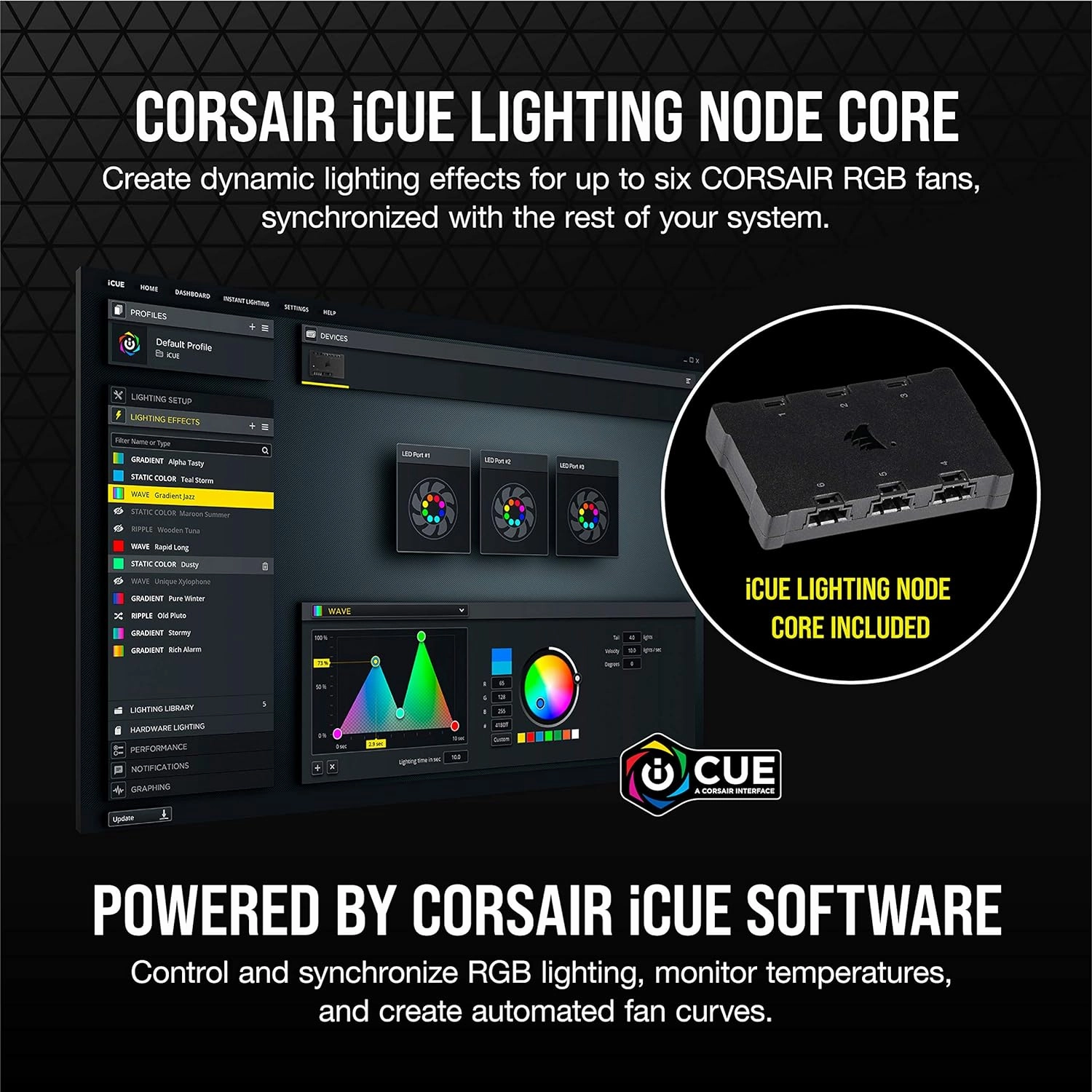Corsair iCUE SP120 RGB ELITE 120mm PWM Triple Fan Kit - iCUE Lighting Node CORE, AirGuide Technology, 8 RGB LEDs, Low Noise (18 dBA), Up to 1500 RPM - Black