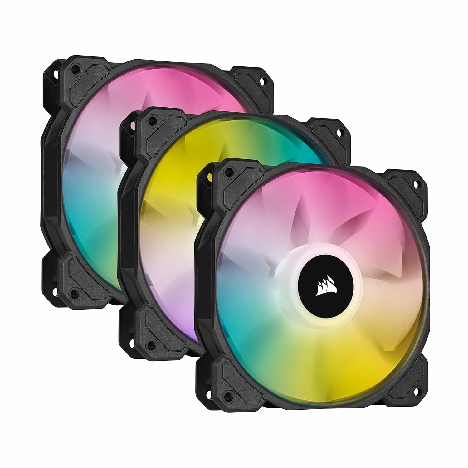 Corsair iCUE SP120 RGB ELITE 120mm PWM Triple Fan Kit - iCUE Lighting Node CORE, AirGuide Technology, 8 RGB LEDs, Low Noise (18 dBA), Up to 1500 RPM - Black desktop computers, gaming desktop pc, all in one desktop deals