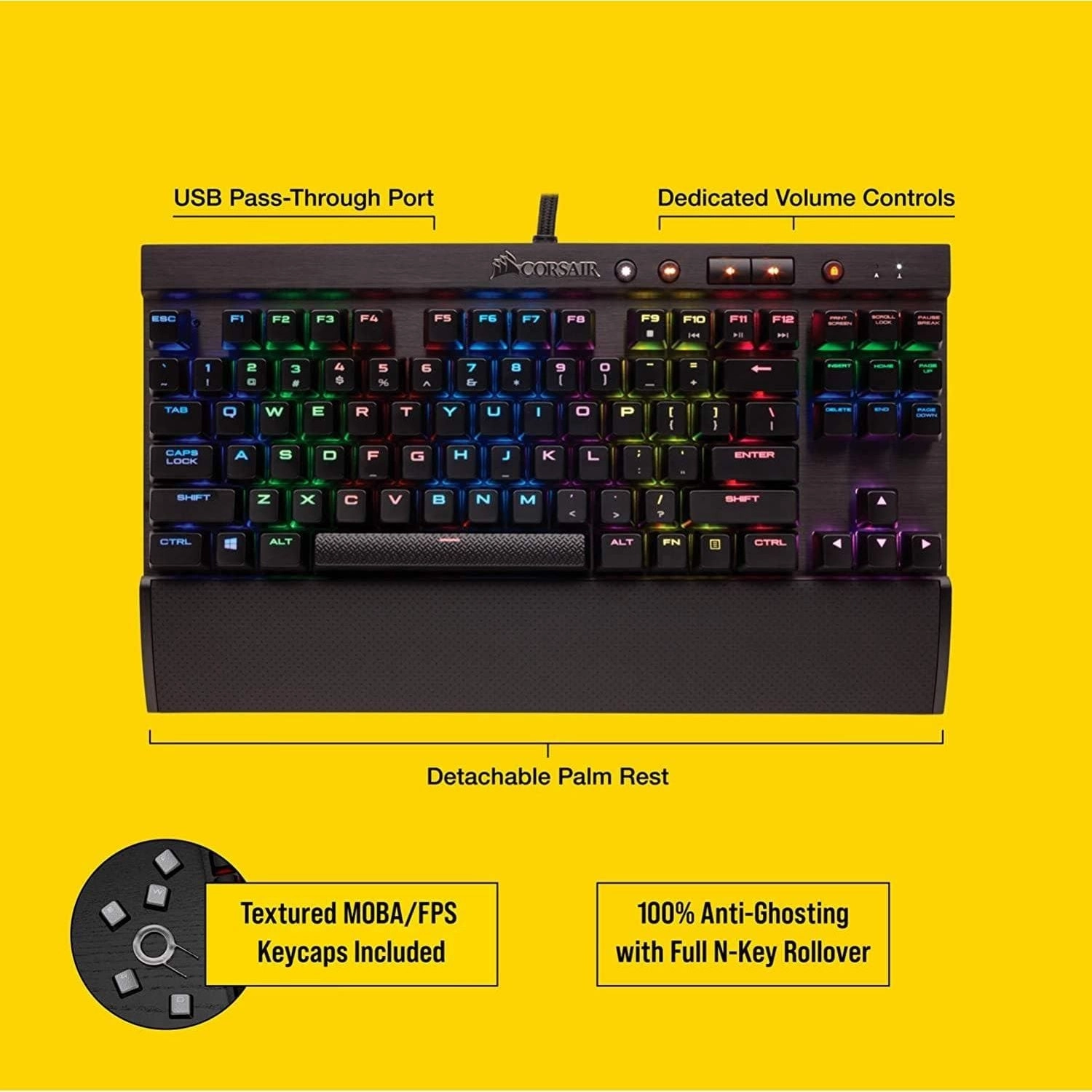 Corsair K65 RGB RAPIDFIRE Compact Mechanical Keyboard (CHERRY MX SPEED RGB, Aircraft-Grade Anodised Brushed Aluminium, 10 Keyless Design, Vibrant Multi-Colour LED Backlighting) QWERTY, Black