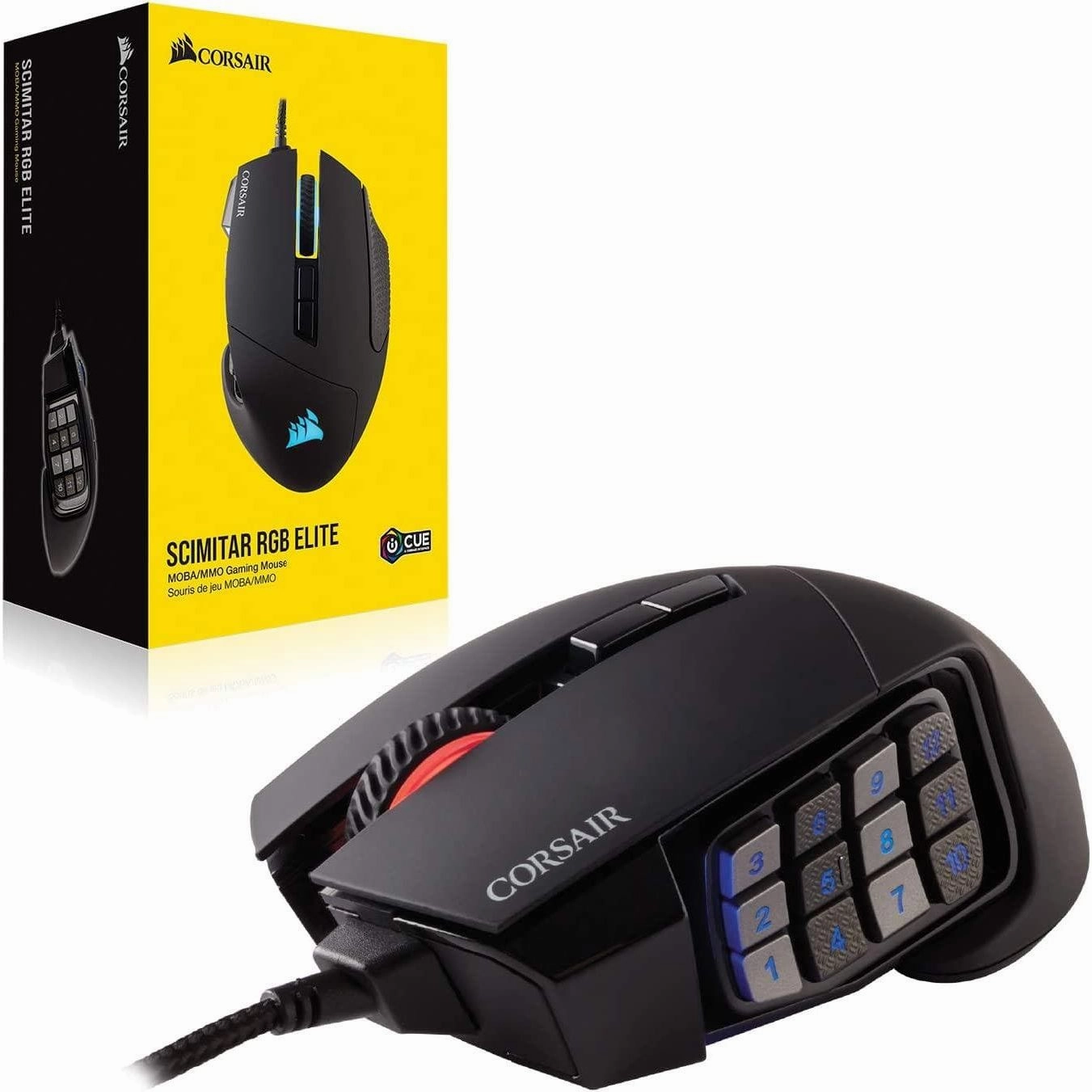 Corsair Scimitar RGB Elite, MOBA/MMO Gaming Mouse, Black, Backlit RGB LED, 18000 DPI, Optical