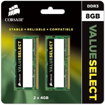 Corsair Value Select 8GB (2x4GB) DDR3 1333MHz SODIMM Laptop Memory - Black