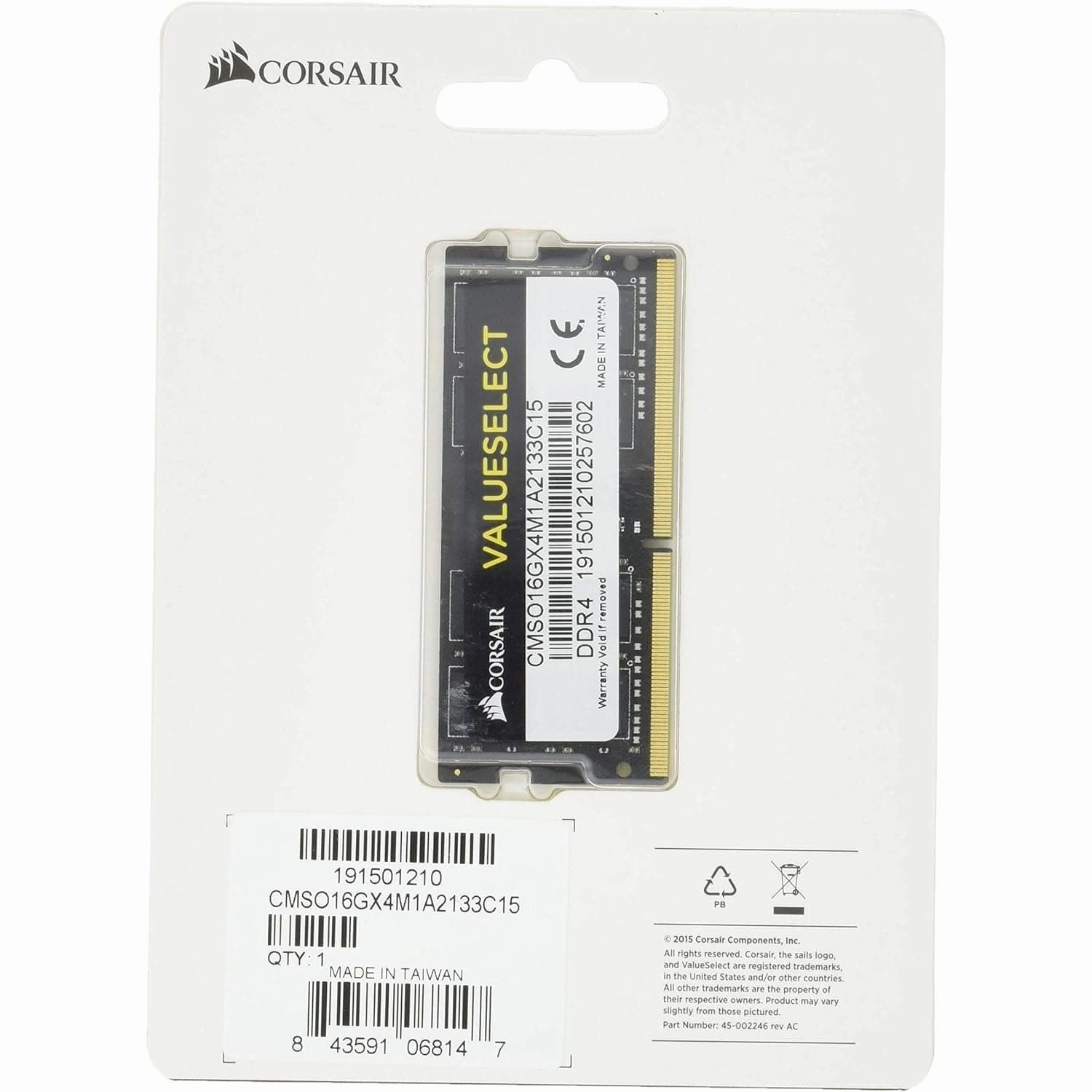 Corsair Value Select SODIMM 16GB (1x16GB) DDR4 2133MHz C15 Memory for Laptop/Notebooks - Black