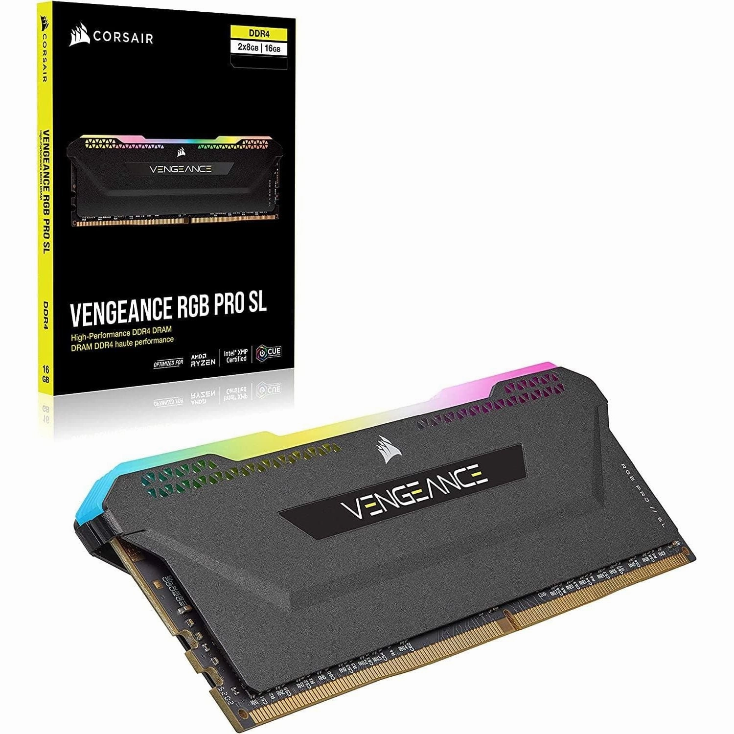 Corsair Vengeance RGB PRO SL 16 GB (2x8 GB) DDR4 3600 MHz C18, Illuminated Desktop Memory Kit (10 Individually Addressable RGB LEDs, Optimised for Bandwidth and Response Times), Black