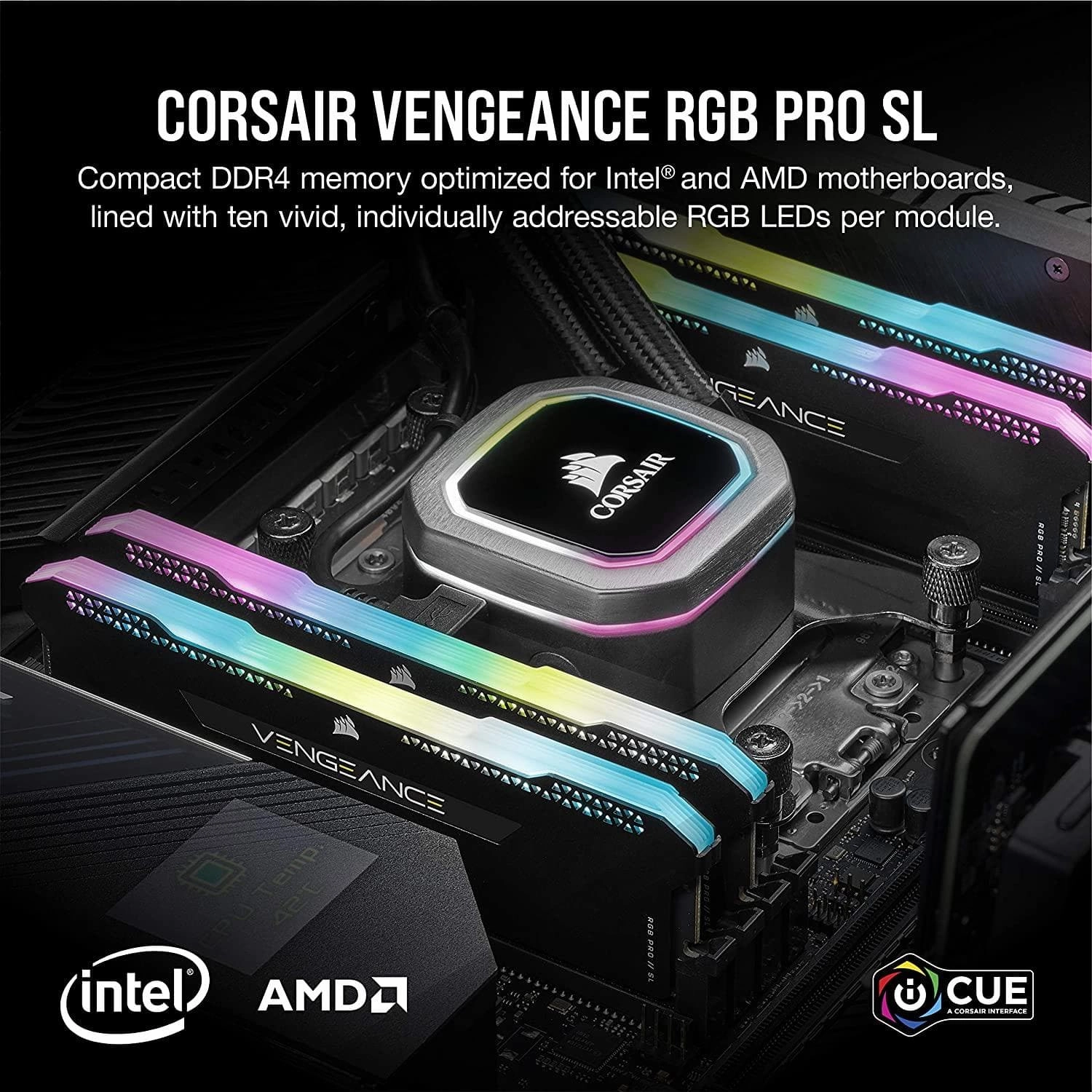 Corsair Vengeance RGB PRO SL 16 GB (2x8 GB) DDR4 3600 MHz C18, Illuminated Desktop Memory Kit (10 Individually Addressable RGB LEDs, Optimised for Bandwidth and Response Times), Black