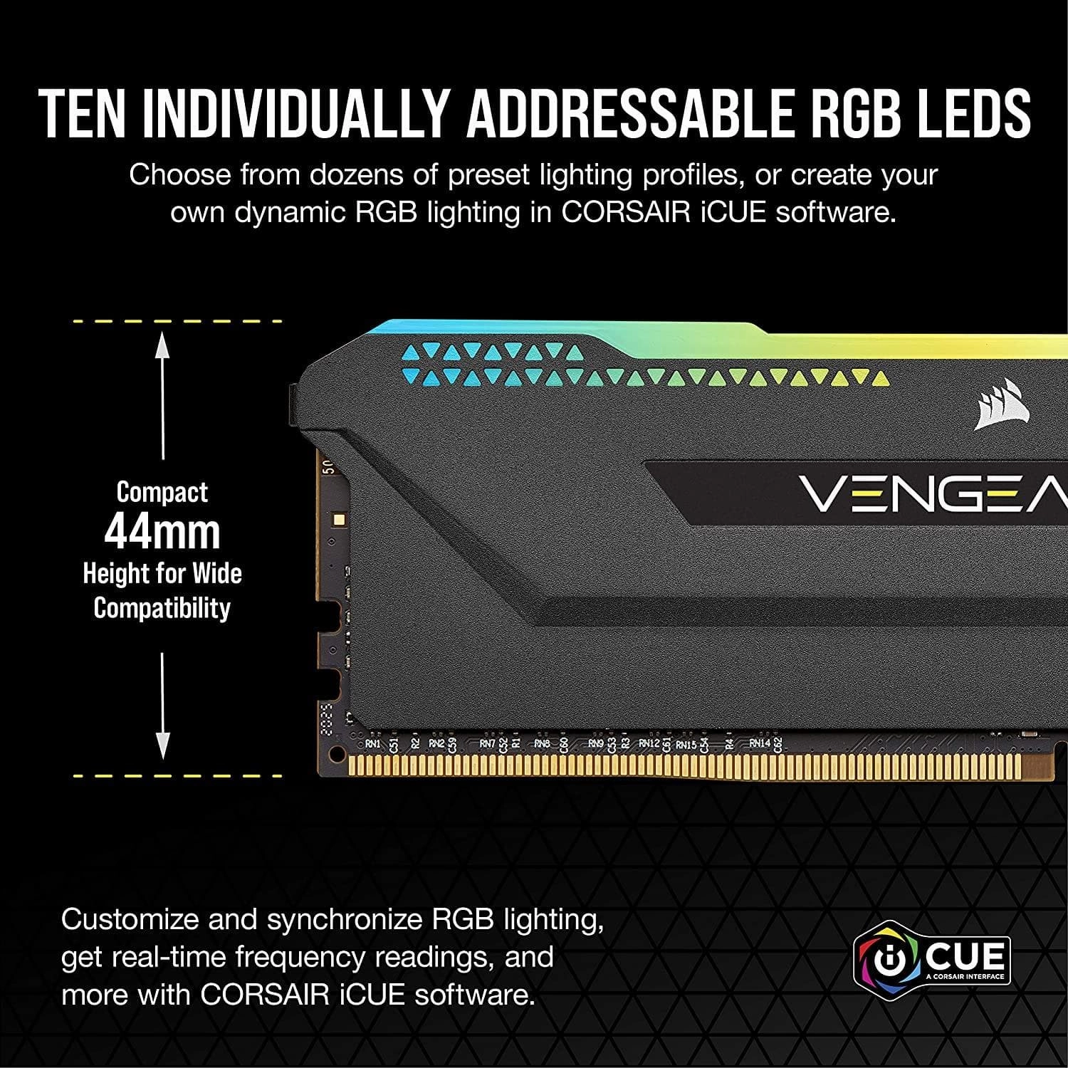 Corsair Vengeance RGB PRO SL 16 GB (2x8 GB) DDR4 3600 MHz C18, Illuminated Desktop Memory Kit (10 Individually Addressable RGB LEDs, Optimised for Bandwidth and Response Times), Black