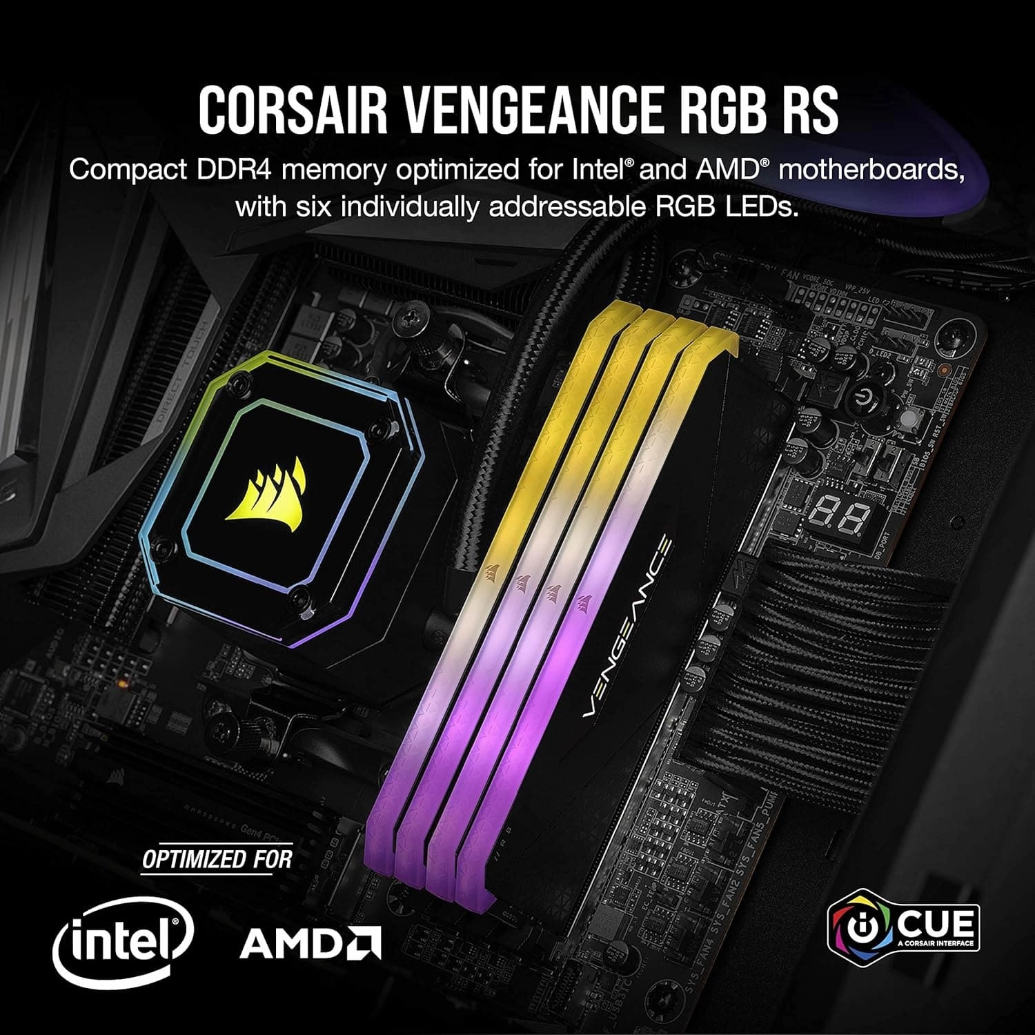 Corsair VENGEANCE RGB RS DDR4 RAM 8GB (1x8GB) 3200MHz CL16 Intel XMP 2.0 AMD Ryzen iCUE Compatible Computer Memory - Black (CMG8GX4M1E3200C16)