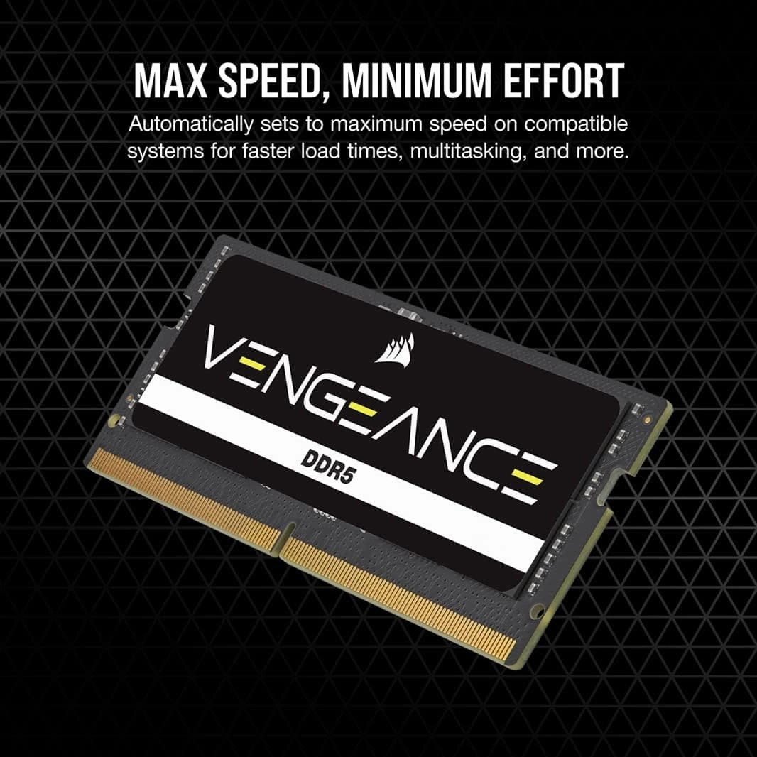 CORSAIR VENGEANCE SODIMM DDR5 RAM 16GB (1x16GB) 4800MHz CL40 Intel XMP iCUE Compatible Computer Memory - Black (CMSX16GX5M1A4800C40)