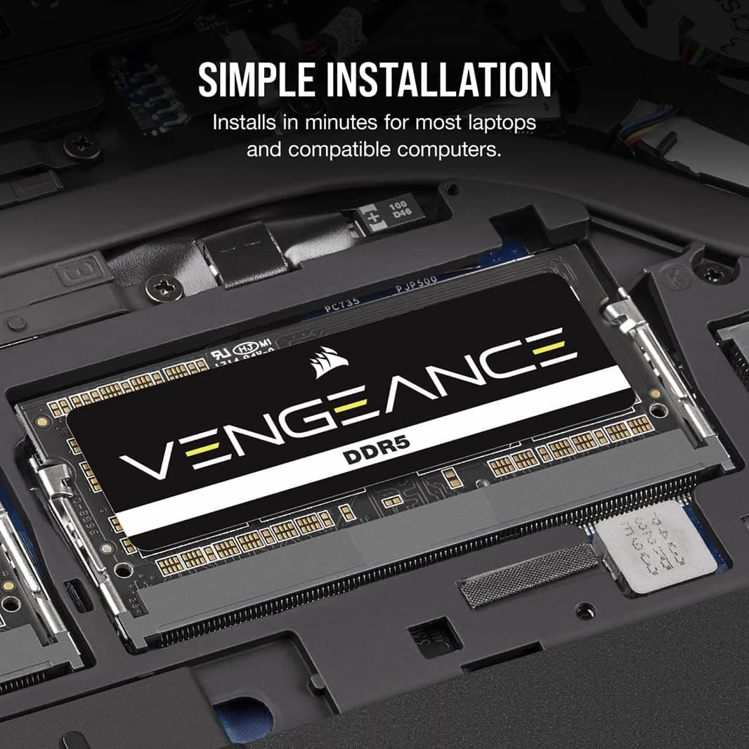 CORSAIR VENGEANCE SODIMM DDR5 RAM 16GB (1x16GB) 4800MHz CL40 Intel XMP iCUE Compatible Computer Memory - Black (CMSX16GX5M1A4800C40)