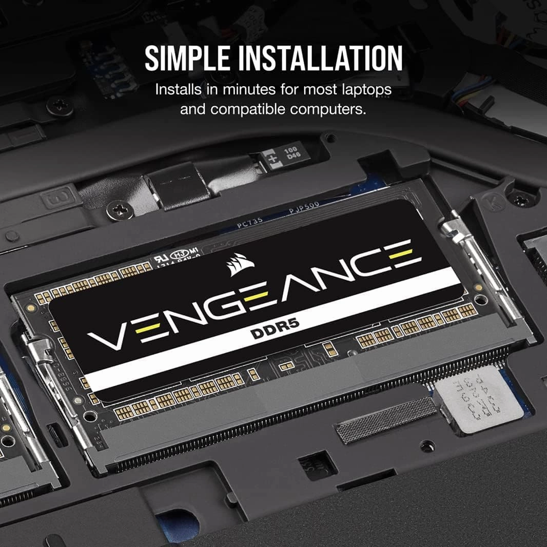 CORSAIR VENGEANCE SODIMM DDR5 RAM 16GB (1x16GB) 4800MHz CL40 Intel XMP iCUE Compatible Computer Memory - Black (CMSX16GX5M1A4800C40)