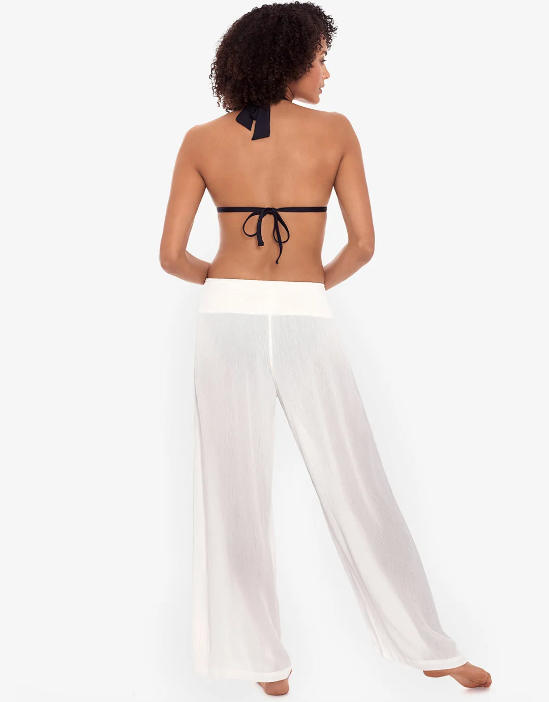 Crinkle Smocked Waist Beach Pant - White