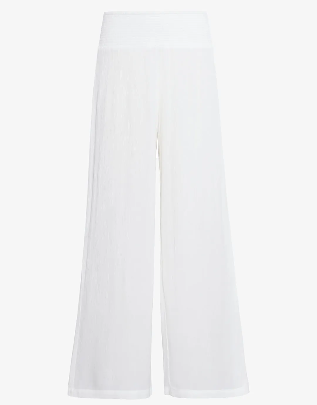 Crinkle Smocked Waist Beach Pant - White