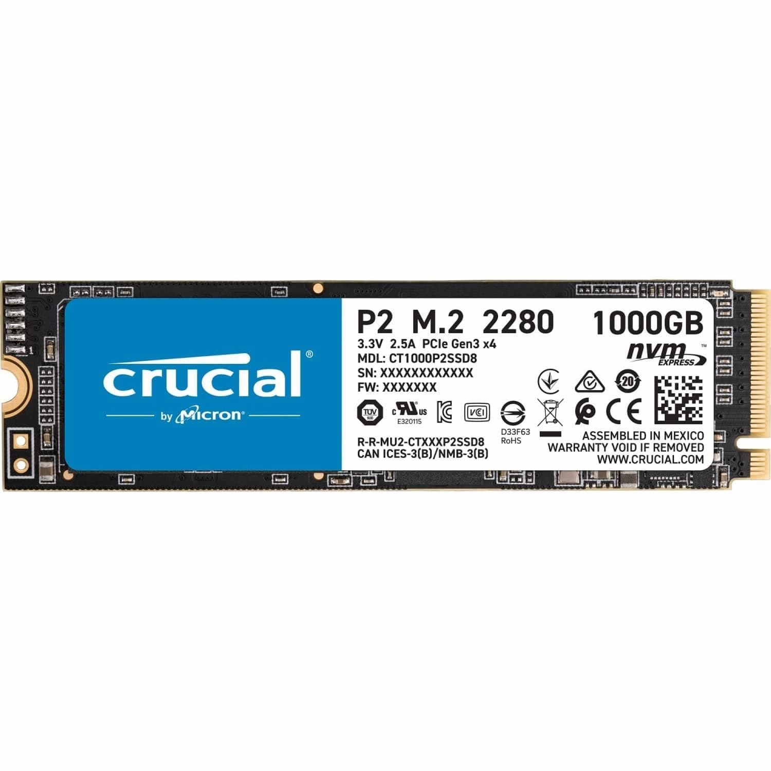 Crucial P2 CT1000P2SSD8 1 TB Internal SSD, Up to 2400 MB/s (3D NAND, NVMe, PCIe, M.2), Black desktop computers, gaming desktop pc, all in one desktop deals