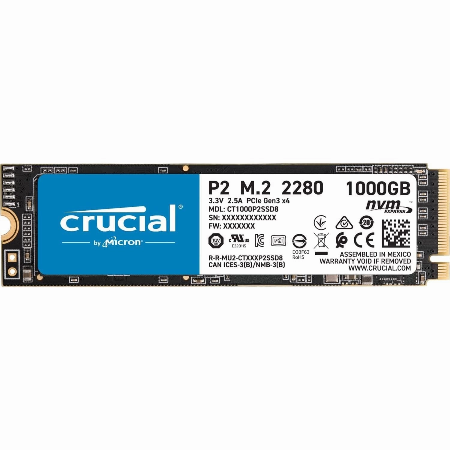 Crucial P2 CT1000P2SSD8 1 TB Internal SSD, Up to 2400 MB/s (3D NAND, NVMe, PCIe, M.2), Black computing devices, pc accessories, cheap computer online