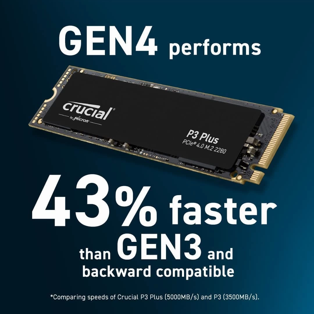 Crucial P3 Plus SSD 500GB M.2 NVMe PCIe Gen4 Internal SSD, Up to 4700MB/s, Laptop & Desktop (PC) Compatible, Solid State Drive - CT500P3PSSD8