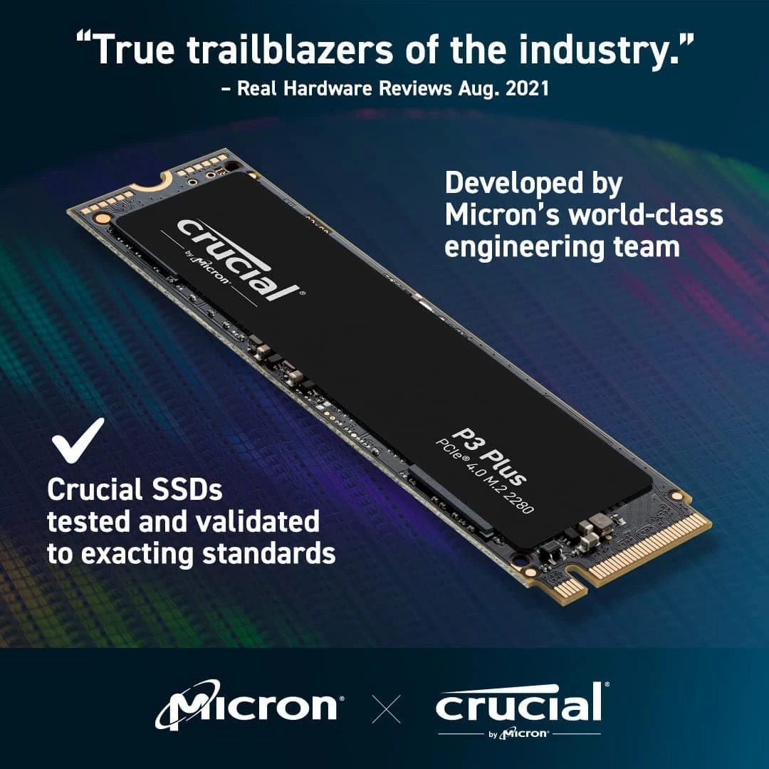 Crucial P3 Plus SSD 500GB M.2 NVMe PCIe Gen4 Internal SSD, Up to 4700MB/s, Laptop & Desktop (PC) Compatible, Solid State Drive - CT500P3PSSD8