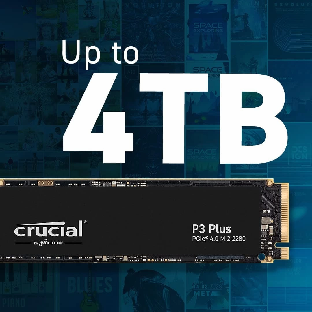Crucial P3 Plus SSD 500GB M.2 NVMe PCIe Gen4 Internal SSD, Up to 4700MB/s, Laptop & Desktop (PC) Compatible, Solid State Drive - CT500P3PSSD8