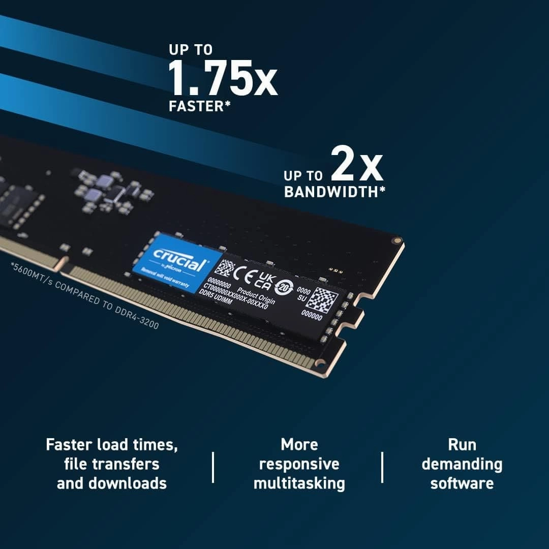 Crucial RAM 8GB DDR5 5200MHz (or 4800MHz) Desktop Memory CT8G52C42U5