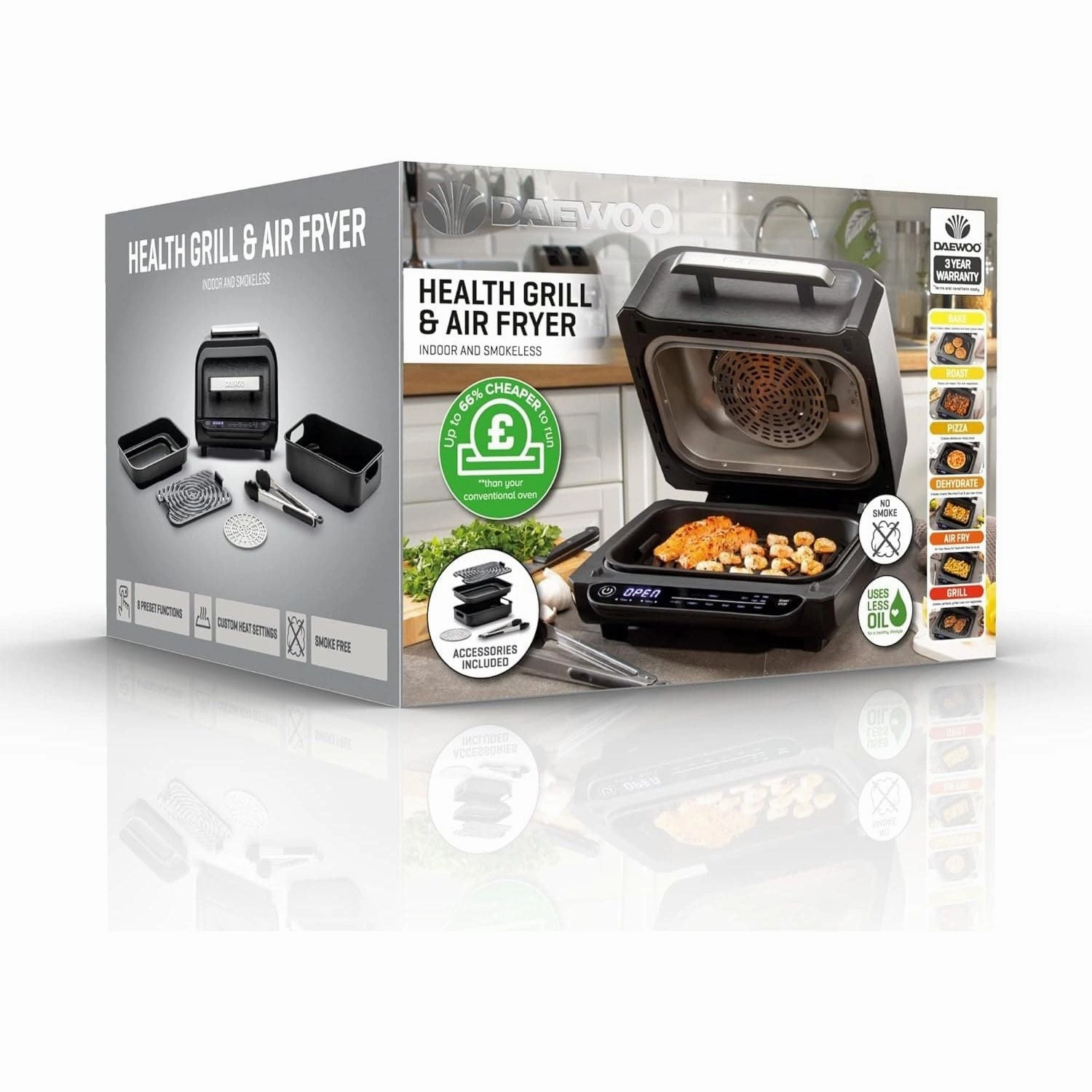 Daewoo Digital Health Grill And Air Fryer, 8-In-1 Combination, Bake, Roast, Grill And More For Healthier Cooking With Less Oil, Sleek And Modern Design With Auto Shut Off, Family Sized, 4 Litres