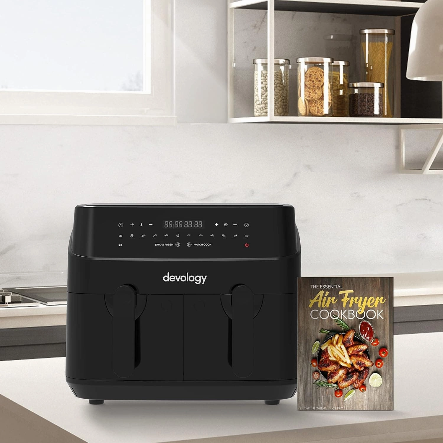 Devology Double Air Fryer, 9L, 2 x 4.5L Dual Zone , Air Fryer, 12-in-1 Pre-Sets, Digital LED Display, Two Zone Airfryer,Healthy Oil-free, Dual Basket Air Fryer
