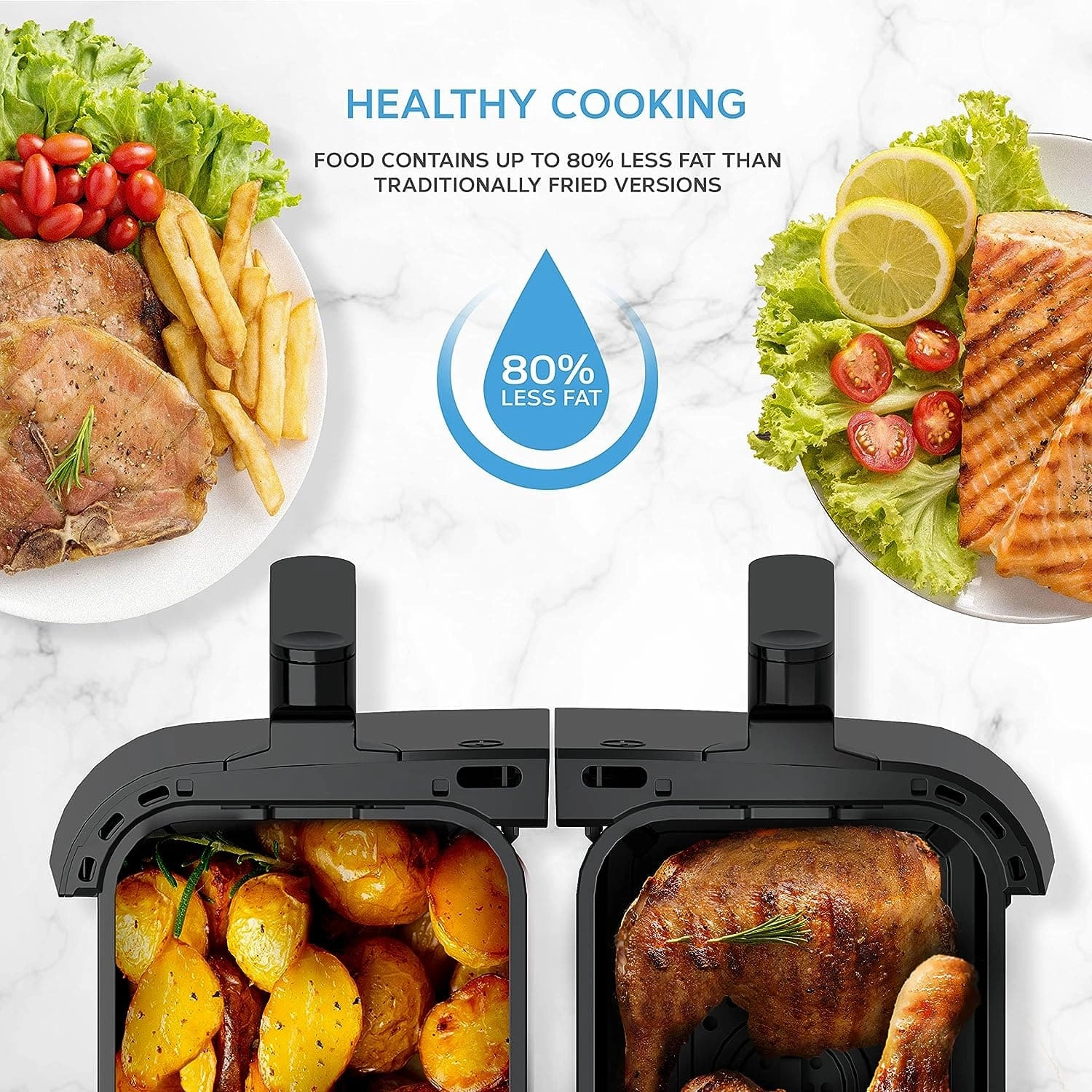 Devology Double Air Fryer, 9L, 2 x 4.5L Dual Zone , Air Fryer, 12-in-1 Pre-Sets, Digital LED Display, Two Zone Airfryer,Healthy Oil-free, Dual Basket Air Fryer
