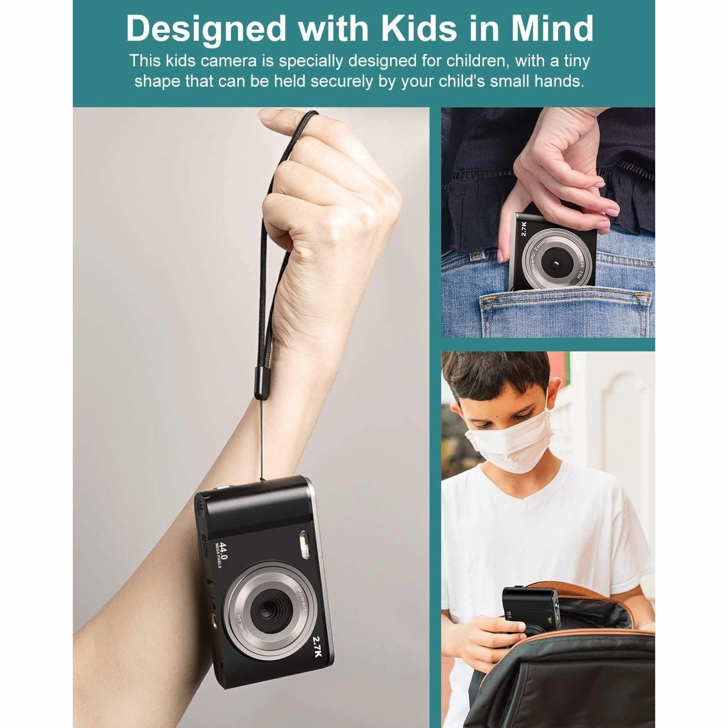 Digital Camera 2.7K Ultra HD Mini Video Camera 44MP 2.8 Inch LCD Rechargeable Students Compact Camera Pocket Camera with 16X Digital Zoom Youtube Vlogging Camera for Kids,Adult,Beginners
