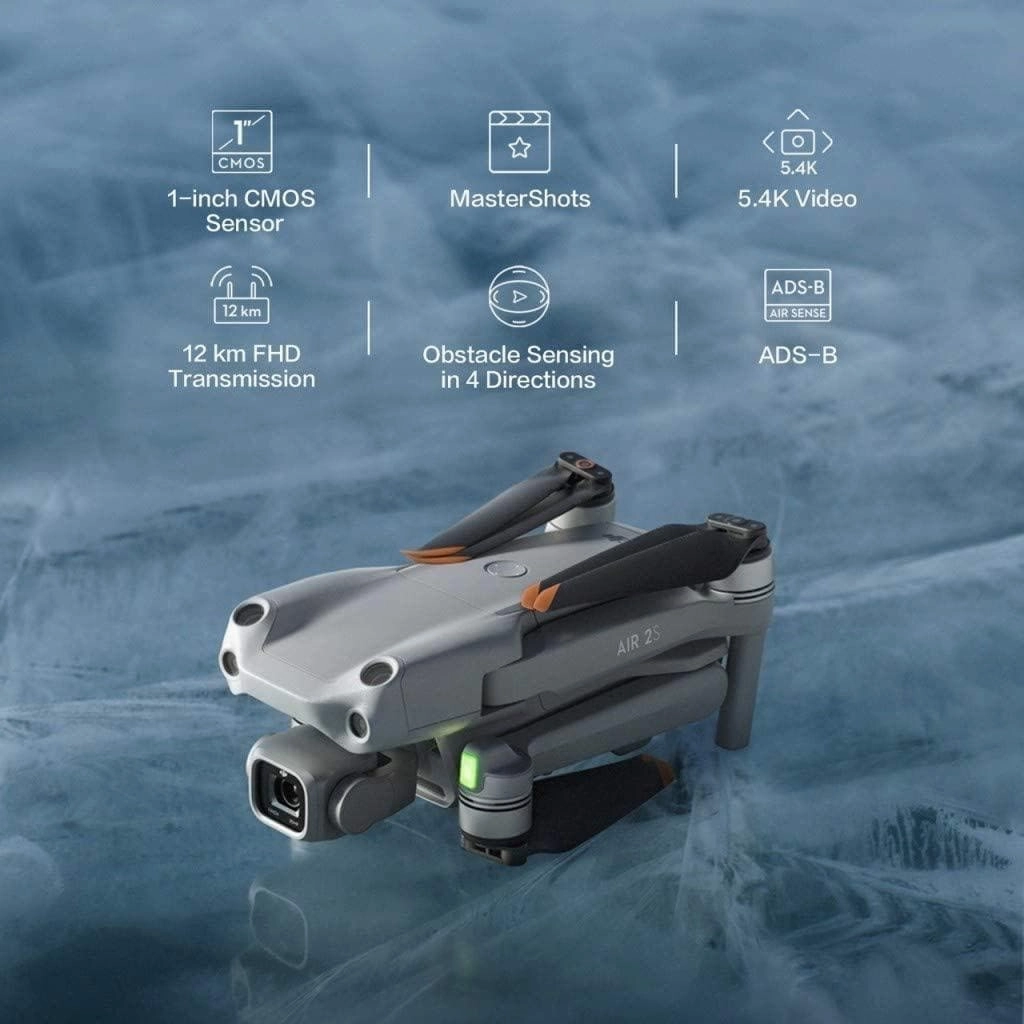 DJI Air 2S - Drone Quadcopter UAV with 3-Axis Gimbal Camera, 5.4K Video, 1-Inch CMOS Sensor, 4 Directions of Obstacle Sensing, 31min Flight Time, Max 12km Video Transmission (FCC), MasterShots, Gray