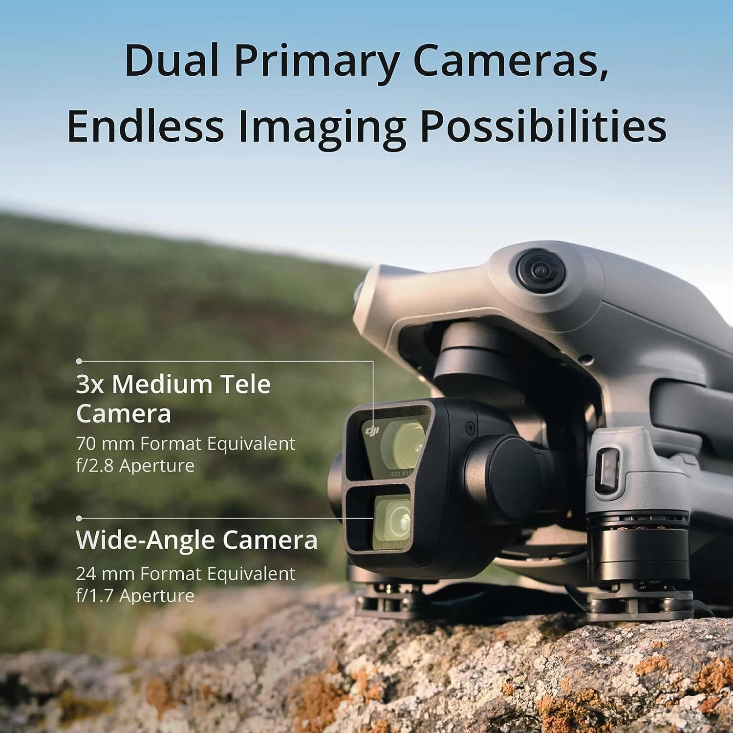 DJI Air 3 Fly More Combo with DJI RC 2 (screen remote controller), Drone with Medium Tele & Wide-Angle Dual Primary Cameras for Adults 4K HDR, 46-Min Max Flight Time, 48MP, O4, Two Extra Batteries