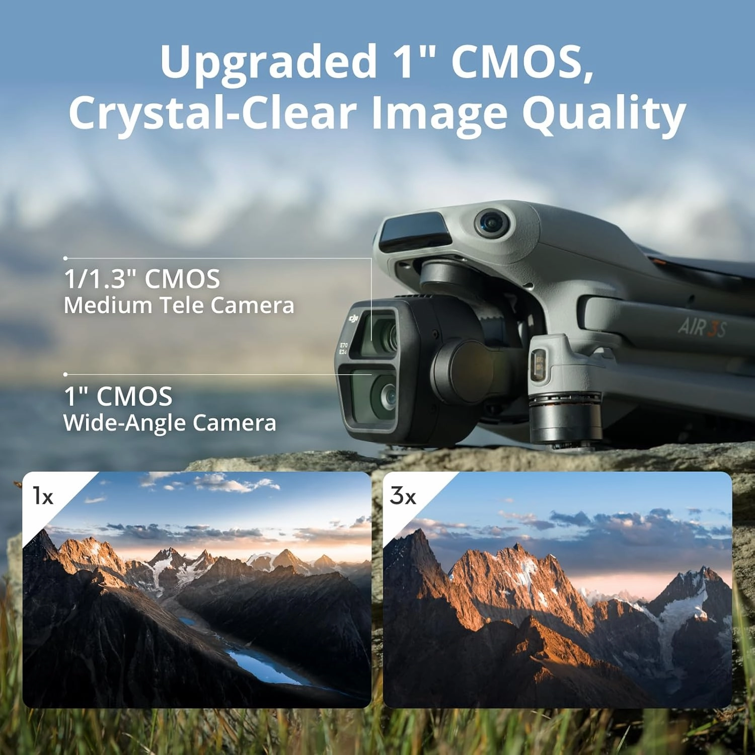 DJI Air 3S (RC-N3) Drone - 4K Dual-Camera with 1" CMOS, 4K/60fps HDR Video, 14 Stops Dynamic Range, 45-Min Flight Time, 20km Transmission Range