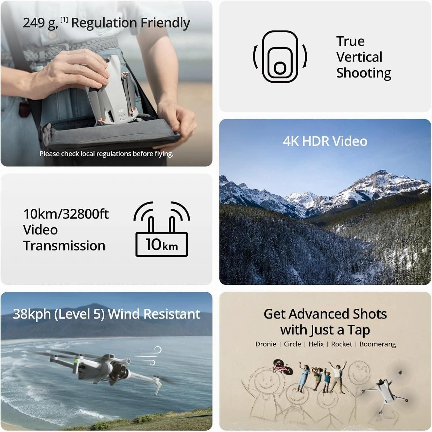 DJI Mini 3 Drone with 4K HDR Video, 38-Min Flight Time, 10km Video Transmission, True Vertical Shooting, GPS Auto Return, Lightweight with 3x Mechanical Gimbal