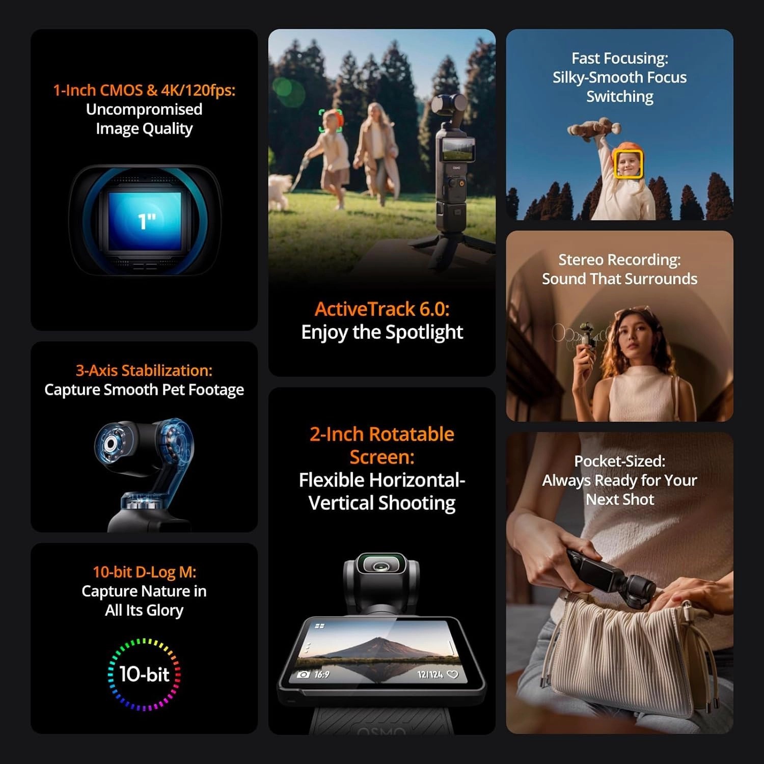 DJI Osmo Pocket 3 Creator Combo  Vlogging Camera with 1'' CMOS Sensor, 4K/120fps Video, 3-Axis Stabilization, Face/Object Tracking, Fast Focusing, Included Microphone, Digital Camera for Photography