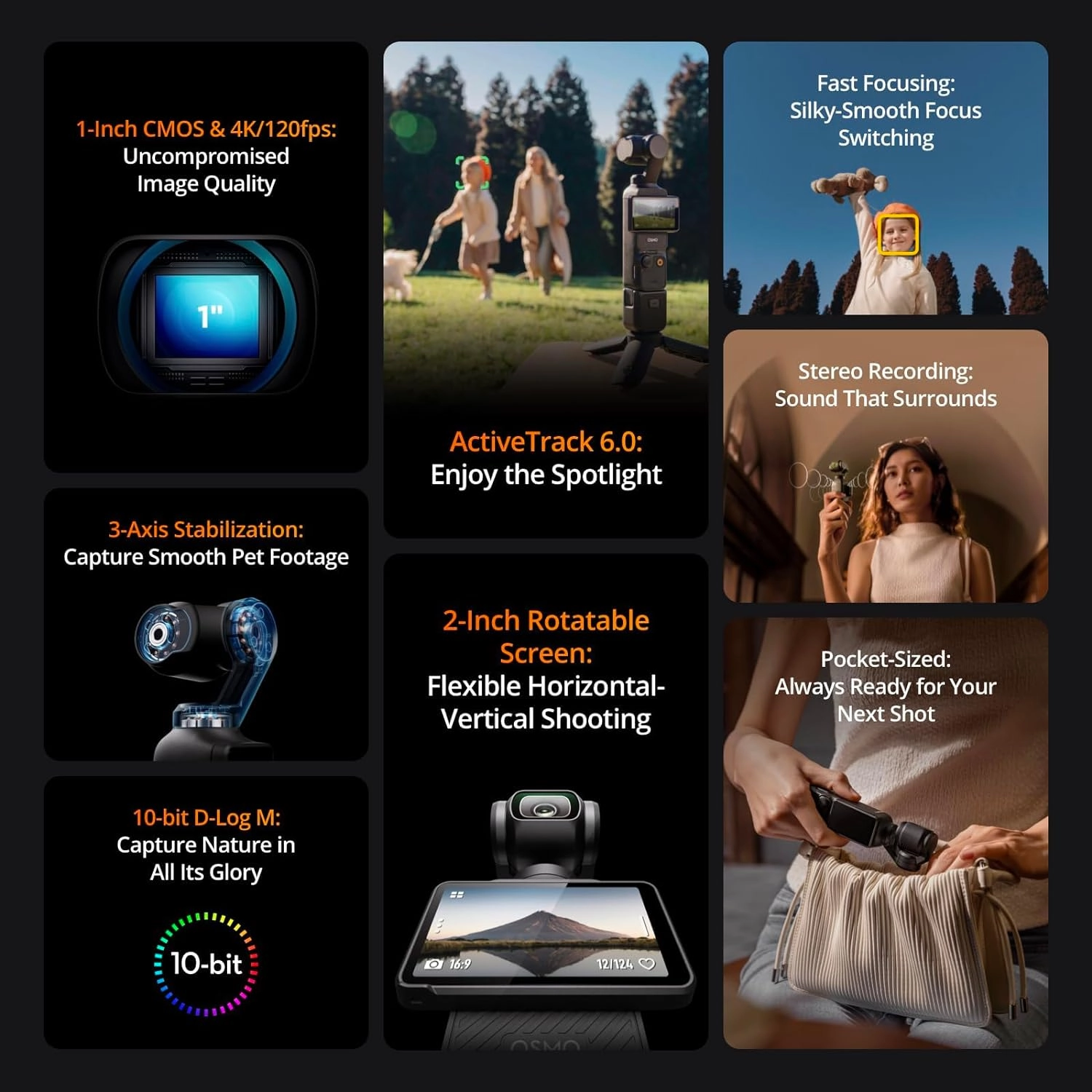 DJI Osmo Pocket 3 Creator Combo  Vlogging Camera with 1'' CMOS Sensor, 4K/120fps Video, 3-Axis Stabilization, Face/Object Tracking, Fast Focusing, Included Microphone, Digital Camera for Photography