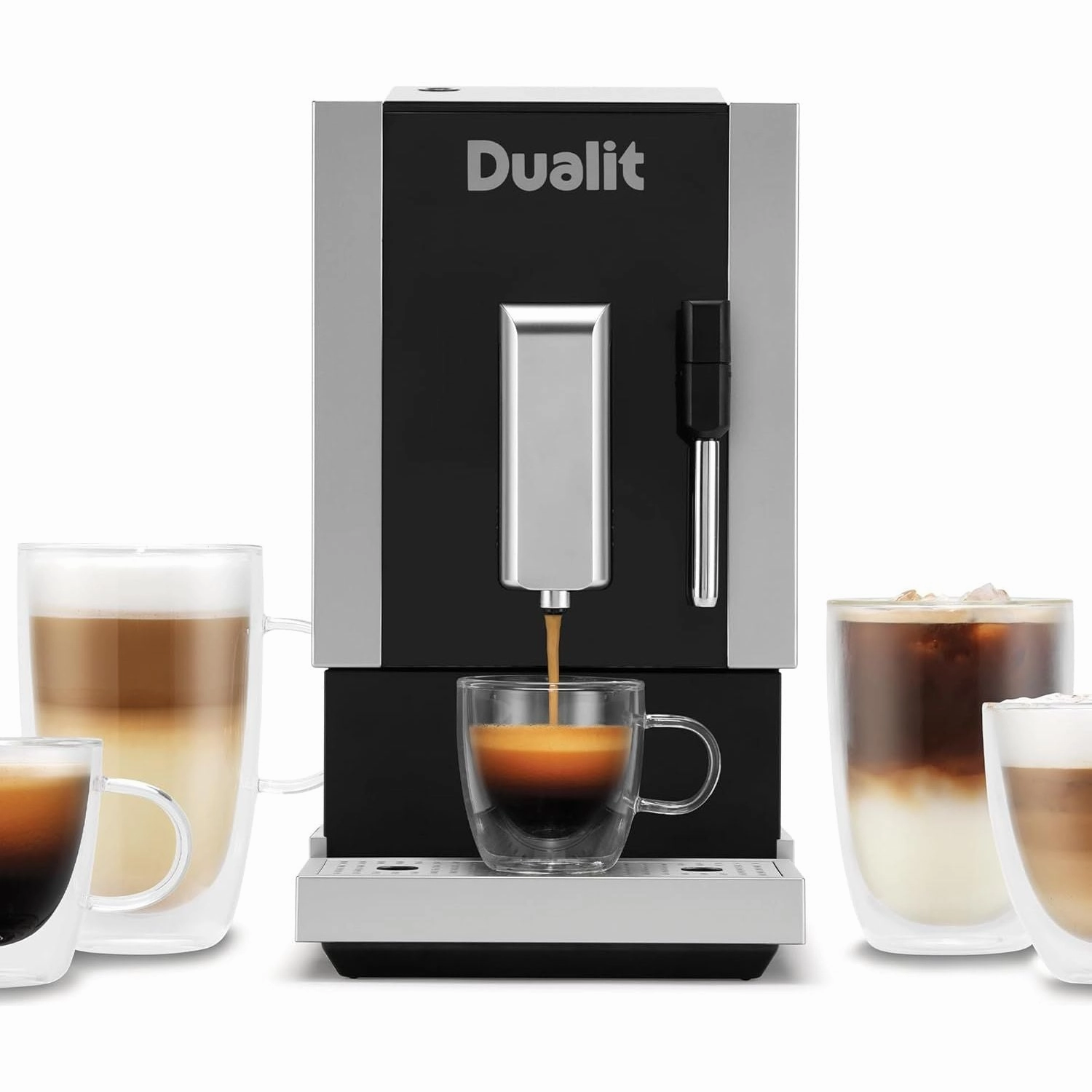Dualit Bean to Go Machine - Barista Quality Professional Coffee Machine - Built in Coffee Grinder & Steam Wand Milk Frother - Espresso, Lungo & Double Shot Functions - Bean To Cup Coffee Maker