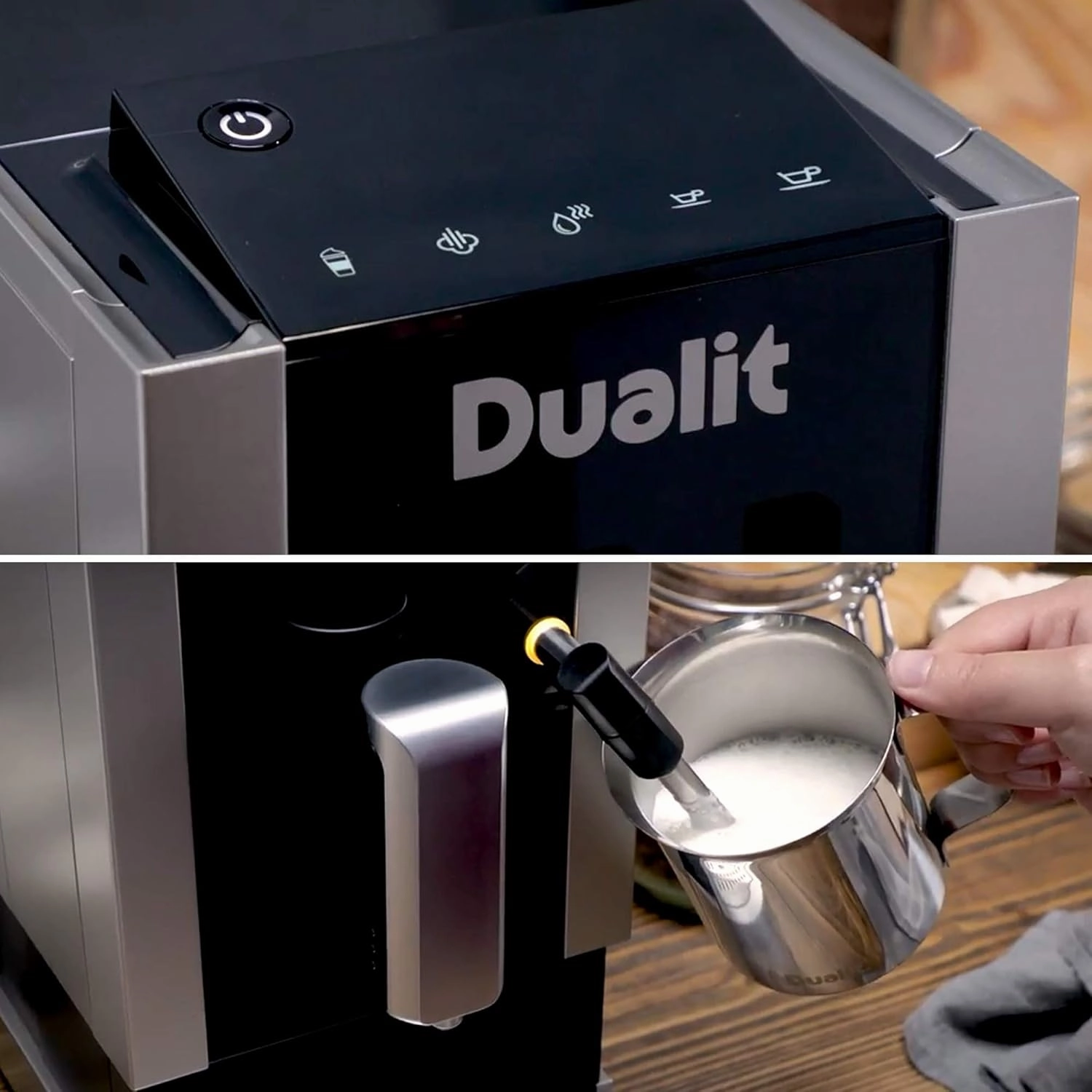 Dualit Bean to Go Machine - Barista Quality Professional Coffee Machine - Built in Coffee Grinder & Steam Wand Milk Frother - Espresso, Lungo & Double Shot Functions - Bean To Cup Coffee Maker