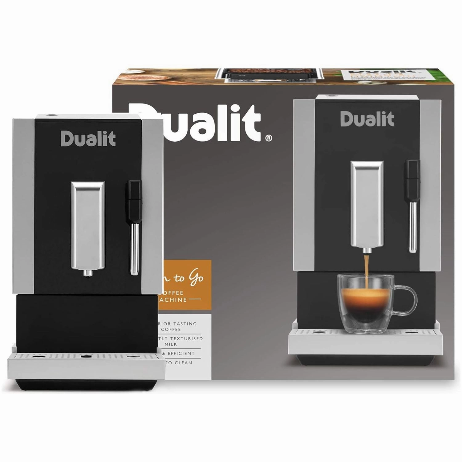 Dualit Bean to Go Machine - Barista Quality Professional Coffee Machine - Built in Coffee Grinder & Steam Wand Milk Frother - Espresso, Lungo & Double Shot Functions - Bean To Cup Coffee Maker