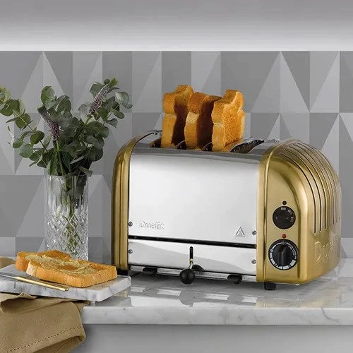 Dualit Classic 4 Slice Vario Toaster 47391 European Plug (UK Adapter Included) - Brass