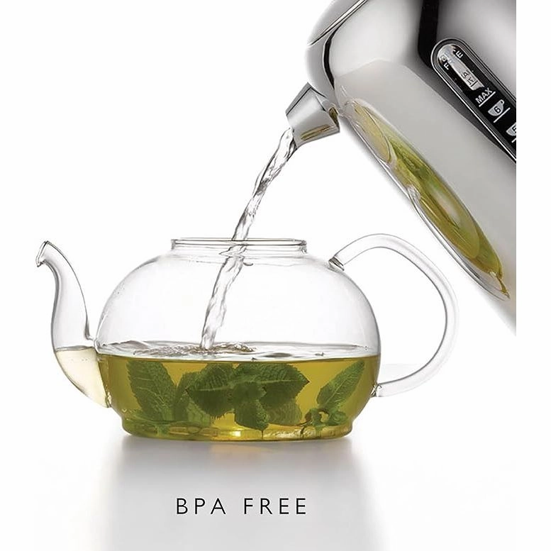 Dualit Classic Kettle 72835  1.7L, Polished Stainless Steel, Quiet Boil, 90s Boil Time - Black/Silver, EU Plug with UK Adapter