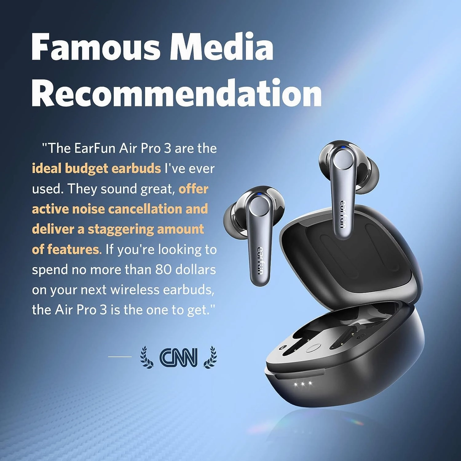 EarFun Air Pro 3 Wireless Earbuds, Hybrid Active Noise Cancelling, aptX Adaptive Sound, Bluetooth 5.3, 45-Hour Playtime