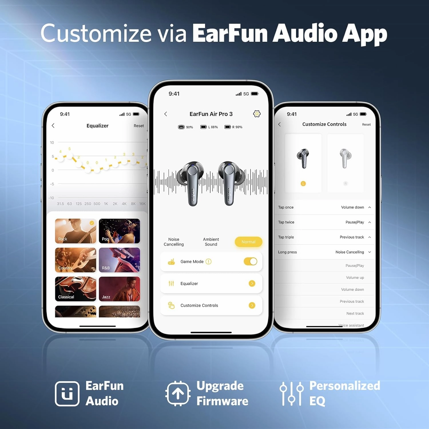 EarFun Air Pro 3 Wireless Earbuds, Hybrid Active Noise Cancelling, aptX Adaptive Sound, Bluetooth 5.3, 45-Hour Playtime