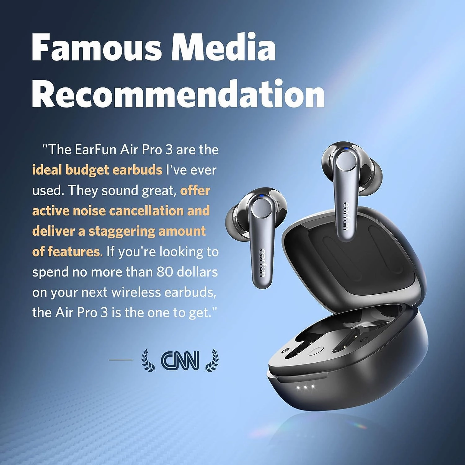 EarFun Air Pro 3 Wireless Earbuds, Hybrid Active Noise Cancelling, aptX Adaptive Sound, Bluetooth 5.3, 45-Hour Playtime