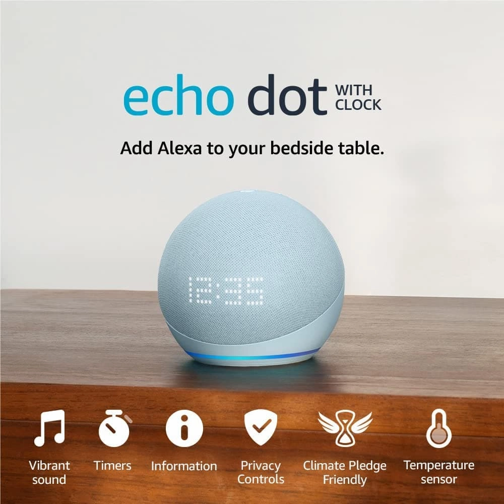 Echo Dot with clock (5th generation, 2022 release) / Cloud Blue